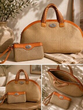 Fossil Natural Straw Purse And Wristlet